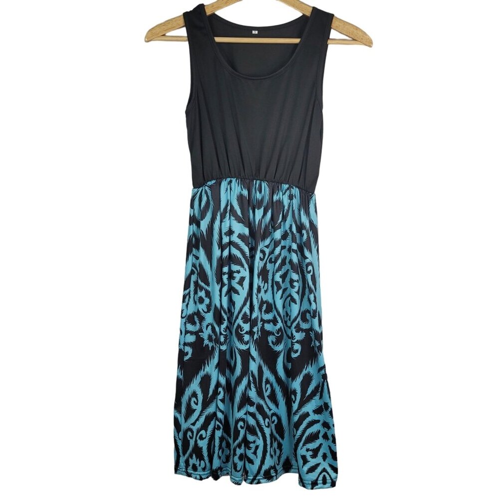 Womens Sleeveless Dress Black Blue Small Sleeveless Fit Flare Elastic Summer